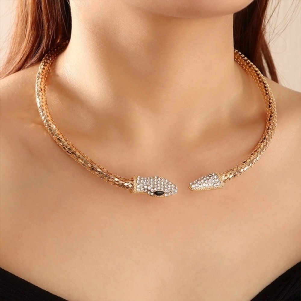 Gold Snake Rhinestone Choker Necklace